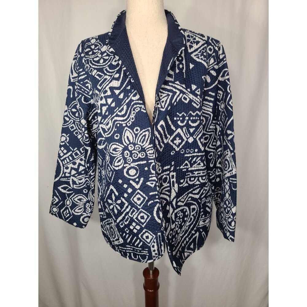 Alfred Dunner Long Sleeves womens Blazer Coat Blue Print Pattern Size L A023